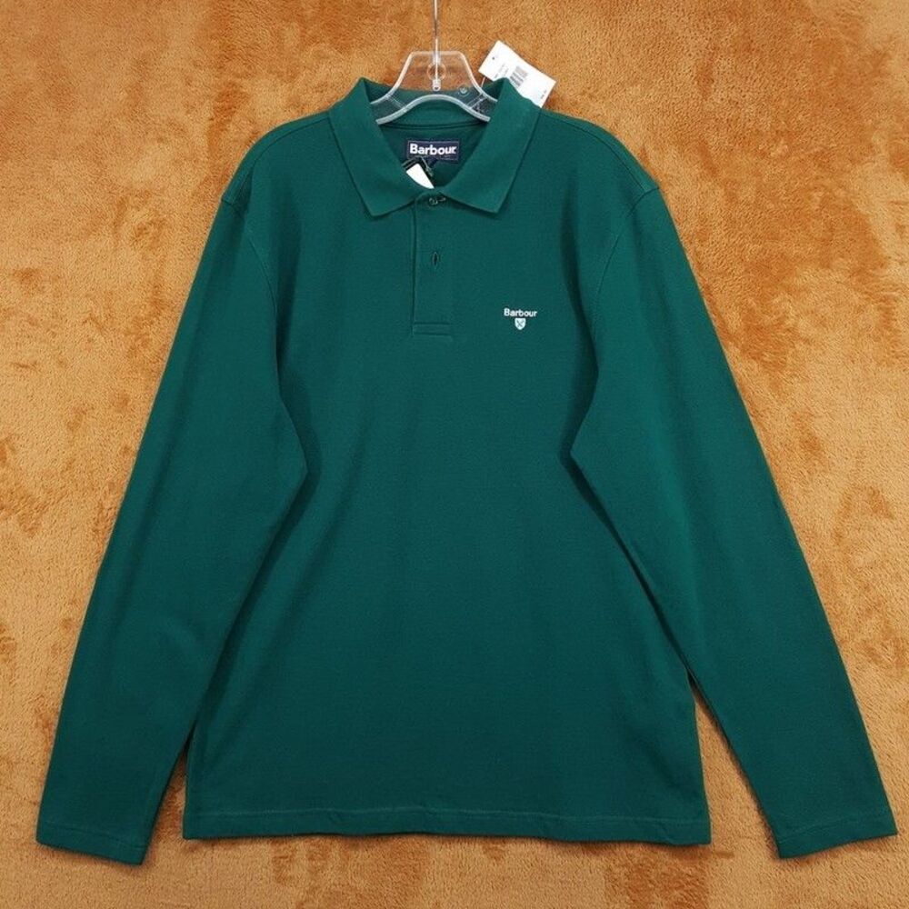 BARBOUR Polo Shirt Mens Medium Green Long Sleeve Tailored Fit Original Logo
